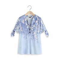 Women's Shirt Blouse Floral Casual Holiday Blue Button Cut Out Print Short Sleeve Fashion V Neck Regular Fit Summer Lightinthebox