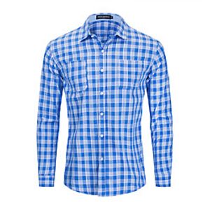 Men's Shirt Plaid Button-Down Long Sleeve Casual Tops Cotton Casual Fashion Comfortable Blue miniinthebox