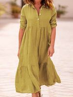 Cotton And Linen Solid Color Lapel Dress