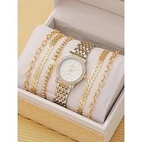 6 in 1 Dainty Quartz Watches Simple Bracelet Women Leisure Casual Round Pointer Rhinestone Dial Watch Wheat Bracelet Set miniinthebox - thumbnail