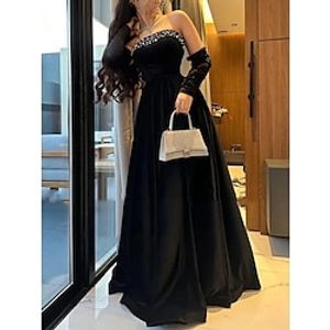 A-Line Evening Gown Elegant Black Dress Dress Formal Floor Length Sleeveless Strapless Satin with Pleats Sequin 2023 Lightinthebox