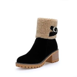 Women's Boots Snow Boots Daily Booties Ankle Boots Chunky Heel Round Toe Minimalism PU Leather Zipper Solid Colored Black Army Green Brown Lightinthebox