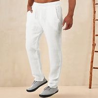 Men's Linen Pants Trousers Summer Pants Beach Pants Pocket Drawstring Elastic Waist Plain Comfort Breathable Daily Holiday Vacation Hawaiian Boho Black White Lightinthebox