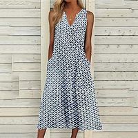 Women's A Line Dress Midi Dress Purple Sleeveless Geometric Pocket Print Spring Summer V Neck Casual Boom Sale Dress XXL Lightinthebox - thumbnail