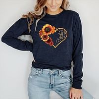 Women's T shirt Tee Graphic Heart Flower Casual Daily Holiday Painting T shirt Tee Long Sleeve Print Round Neck Basic Green Black Blue S miniinthebox - thumbnail