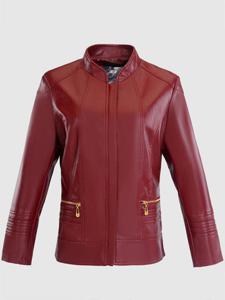 Casual Solid Color Women Leather Coat