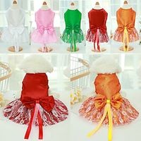 Dog Cat Dress Wedding Dress Bowknot Adorable Sweet Dailywear Casual Daily Dog Clothes Puppy Clothes Dog Outfits Breathable White Green Rosy Pink Costume for Girl and Boy Dog Polyester S M L XL XXL miniinthebox - thumbnail