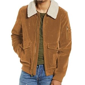 Men's Winter Jacket Outdoor Vacation Warm Zipper Pocket Fall Winter Plain Fashion Streetwear Lapel Regular Black Beige Jacket Lightinthebox