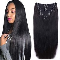 Straight Human Hair Clip in Hair Extensions for Black Women 100% Unprocessed Full Head Brazilian Virgin Hair Natural Black Color8Pcs with 18Clips Lightinthebox - thumbnail