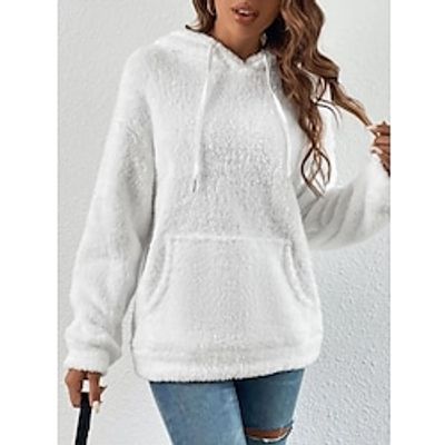 Women's Hoodie Sweatshirt Fleece Jacket Basic Sportswear Oversized Front Pocket White Solid Color Dailywear Hoodie Long Sleeve Fleece S M L Lightinthebox