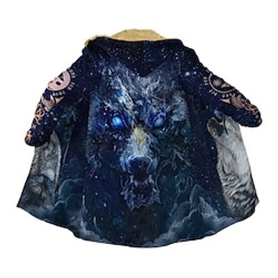Wolf Abstract Gothic Men's Fleece Jacket Coat Hoodie Jacket Daily Wear Going out Fall  Winter Hooded Long Sleeve White Blue Green S M L Polyester Jacket Lightinthebox