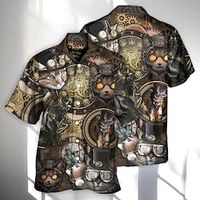 Men's Shirt Summer Hawaiian Shirt Cat Graphic Prints Machine Turndown Gold Casual Holiday Short Sleeve Button-Down Print Clothing Apparel Tropical Fashion Hawaiian Soft Lightinthebox - thumbnail