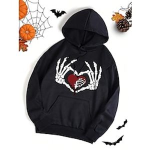 Women's Hoodie Sweatshirt Halloween Sweatshirt Pullover Active Sports Drawstring Front Pocket Black Skull Halloween Casual Hoodie Long Sleeve Top Micro-elastic Fall  Winter Lightinthebox