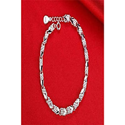 lvting women's charm bracelet bracelet for women teen girls 925 silver interlocking geometric link bracelet lobster clasp lucky four-leaf clover heart-shaped bracelet 7.5 inch (four leaf clover) Lightinthebox
