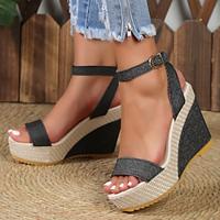 Women's Sandals Wedge Sandals Vacation Beach Wedge Elegant Fashion PU Buckle Black Blue Grey Lightinthebox