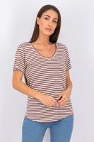 Womens Striped V-neck T-Shirt  Brown/Beige - thumbnail