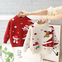 Toddler Girls' Christmas Sweater Ugly School Other Prints Long Sleeve Crewneck Active 3-7 Years Fall off white Red Lightinthebox - thumbnail