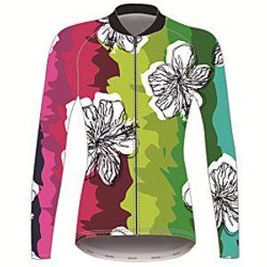 21Grams Floral Botanical Women's Long Sleeve Cycling Jersey - RedBlue Bike Jersey Top Thermal Warm UV Resistant Anatomic Design Sports Winter Fleece 100% Polyester Mountain Bike MTB Road Bike Cycling miniinthebox