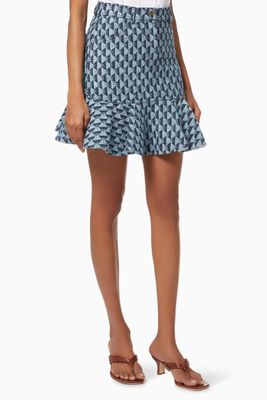 Monogram Flared Mini Skirt in Denim Monogram Flared Mini Skirt in Denim