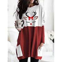 Women's T Shirt Dress Tee Dress Short Mini Dress Green Red Long Sleeve Print Pocket Patchwork Print Fall Spring Round Neck Casual Christmas Loose 2021 S M L XL XXL 3XL / Plus Size / Plus Size miniinthebox - thumbnail