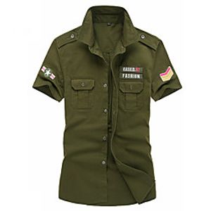 Men's Shirt Geometry Letter Embroidered Patchwork Short Sleeve Casual Tops Simple Lightweight Basic Classic Army Green Khaki White miniinthebox