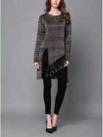 TangJie Casual Brief Loose Striped O-Neck Long Sleeve Slit Women Sweaters