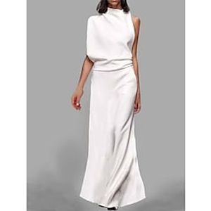 Women's Long Dress Maxi Dress Work Dress Sheath Dress White Dress Plain Fashion Mature Outdoor Office Going out Cold Shoulder Sleeveless Stand Collar Dress Loose Fit White Summer Spring S M L XL XXL Lightinthebox