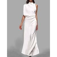Women's Long Dress Maxi Dress Work Dress Sheath Dress White Dress Plain Fashion Mature Outdoor Office Going out Cold Shoulder Sleeveless Stand Collar Dress Loose Fit White Summer Spring S M L XL XXL Lightinthebox - thumbnail