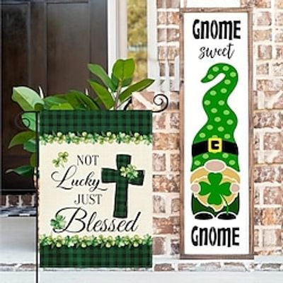 Lucky Clover St Patricks Day Garden Flag Vertical Double Sided, Buffalo Plaid Rustic Farmhouse Shamrock Yard Outdoor Decoration 12 X 18 Inch Without Flag Pole Lightinthebox