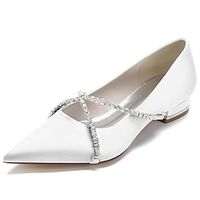 Women's Wedding Shoes Dress Shoes Wedding Party Daily Wedding Flats Bridal Shoes Bridesmaid Shoes Rhinestone Flat Heel Pointed Toe Elegant Fashion Satin Loafer Wine Black White Lightinthebox