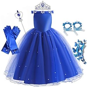 Cinderella Fairytale Princess Flower Girl Dress Theme Party Costume Tulle Dresses Girls' Movie Cosplay Blue (With Accessories) Dress Halloween Carnival Masquerade World Book Day Costumes miniinthebox