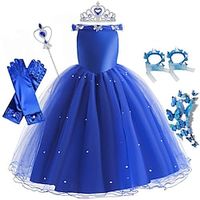 Cinderella Fairytale Princess Flower Girl Dress Theme Party Costume Tulle Dresses Girls' Movie Cosplay Blue (With Accessories) Dress Halloween Carnival Masquerade World Book Day Costumes miniinthebox - thumbnail