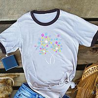 Women's T shirt Floral Flower Print Round Neck Tops 100% Cotton Basic Basic Top White miniinthebox - thumbnail