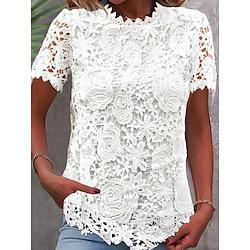 Women's Lace Shirt Daily Vacation Going out Lace White Short Sleeve Elegant Bohemia Crew Neck Summer Lightinthebox