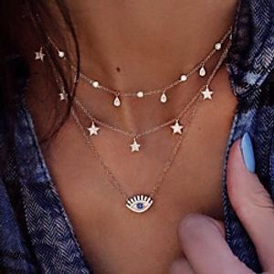 Women's Blue Cubic Zirconia Pendant Necklace Necklace Stacking Stackable Eyes Star Vintage European Sweet Zircon Alloy Gold 30-50 cm Necklace Jewelry For Party Evening Street Prom Birthday Party miniinthebox