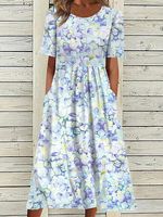 Spring/Summer Round Neck Floral Print Casual Vacation Dress