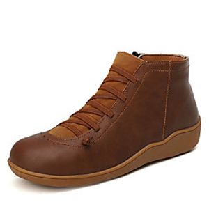 Women's Boots Flat Heel Round Toe Booties Ankle Boots Daily PU Solid Colored Red Black Brown Lightinthebox