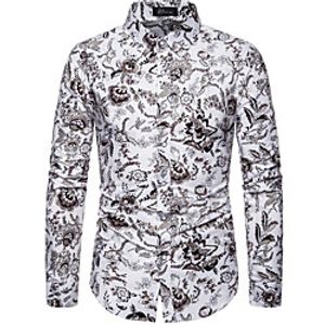 Men's Shirt Other Prints Plants Print Long Sleeve Casual Tops White miniinthebox