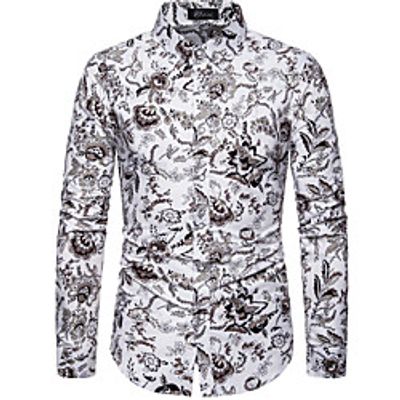 Men's Shirt Other Prints Plants Print Long Sleeve Casual Tops White miniinthebox