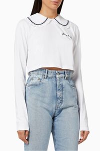 Wide Collar Cropped T-shirt in Cotton Jersey