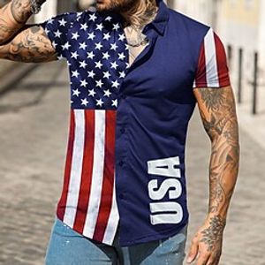 Men's Shirt National Flag Turndown Street Casual 3D Button-Down Short Sleeve Tops Casual Fashion Comfortable Beach Navy Blue Lightinthebox