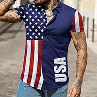 Men's Shirt National Flag Turndown Street Casual 3D Button-Down Short Sleeve Tops Casual Fashion Comfortable Beach Navy Blue Lightinthebox - thumbnail