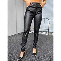 Women's Skinny Pants Trousers Leggings Full Length PU Micro-elastic Mid Waist Fashion Streetwear Party Outdoor Black S M Fall Winter Lightinthebox - thumbnail