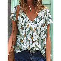 Women's Leaf T shirt Leaf V Neck Tops Basic Basic Top White miniinthebox - thumbnail