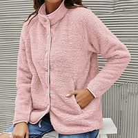 Women's Sherpa Jacket Warm Fleece Jacket Winter Teddy Coat with Pocket Single Breasted Turndown Plush Casual Street Outerwear Long Sleeve Fall Black Lightinthebox - thumbnail