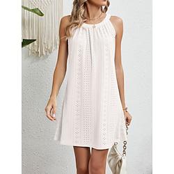 Women's White Dress Casual Dress Summer Dress Mini Dress Eyelet Vacation Beach Basic V Neck Sleeveless Loose Fit Black White Navy Blue Color S M L XL 2XL Size Lightinthebox