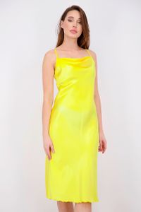 Womens Plain Satin Spaghetti Strap Dress  Yellow