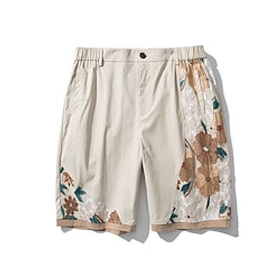 Men's Shorts Chino Shorts Bermuda shorts Work Shorts Patchwork Elastic Waist Flower  Floral Comfort Breathable Outdoor Daily Going out Fashion Casual Black Khaki Lightinthebox