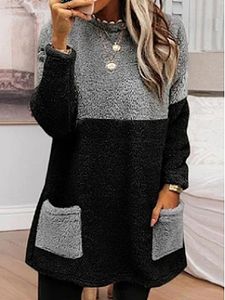 Casual Colorblock Crewneck Pocket Long Sleeve Sweatshirt