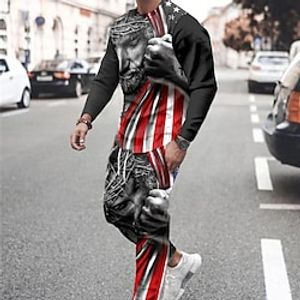 Men's Tracksuit Hoodies Set Red Crew Neck Graphic Human National Flag 2 Piece Print Sports  Outdoor Casual Sports 3D Print Basic Streetwear Sportswear Fall Spring Clothing Apparel Hoodies miniinthebox